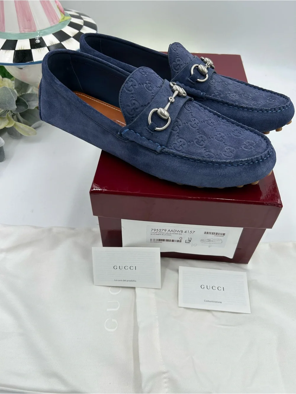 Men's Gucci GG embossed suede driver loafers size 10 fits 11 US made in Italy